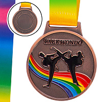 Медаль спортивная с лентой цветная Тхэквондо C-0345