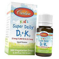 Витамин Д3 К2 для детей, Kids Super Daily D3+K2, Carlson Labs