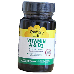 Натуральный Витамин А и Д3, Vitamin A&D3, Country Life