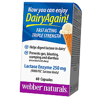 Фермент лактазы, Dairy Again! Lactase Enzyme 250, Webber Naturals