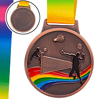 Медаль спортивная с лентой цветная Бадминтон C-0346