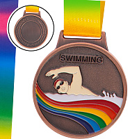 Медаль спортивная с лентой цветная Плавание C-0336