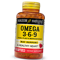 Тройная Омега 3 6 9, Omega 3-6-9 1200 Fish, Flax & Borage Oils, Mason Natural