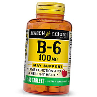 Витамин В6 (Пиридоксин), Vitamin B-6 100, Mason Natural