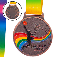 Медаль спортивная с лентой цветная Баскетбол C-0340