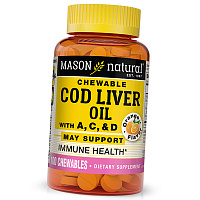 Масло печени трески, Витамины А, С и Д, Cod Liver Oil With Vitamin A, C & D Chewables, Mason Natural