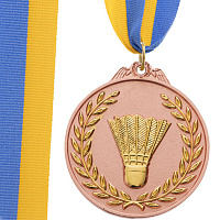 Медаль спортивная с лентой двухцветная Бадминтон C-7027