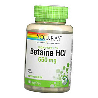 Бетаин Гидрохлорид с Пепсином, HCL with Pepsin 650, Solaray