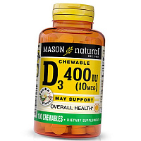 Жевательный Витамин Д, Chewable Vitamin D3 400, Mason Natural