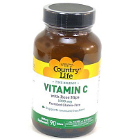Витамин С с Шиповником, Vitamin C with Rose Hips, Country Life